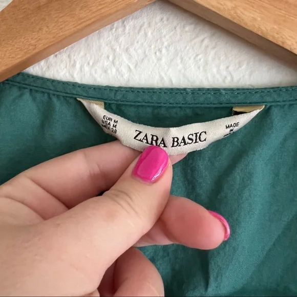 Zara Teal Square Neck Embroidered Blouse Sz M - Picture 5 of 6